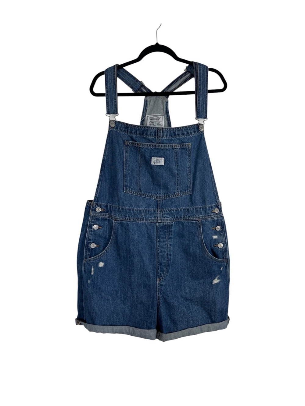 Levi’s Overalls Bib Denim Distressed Cuffed Shortalls NEW